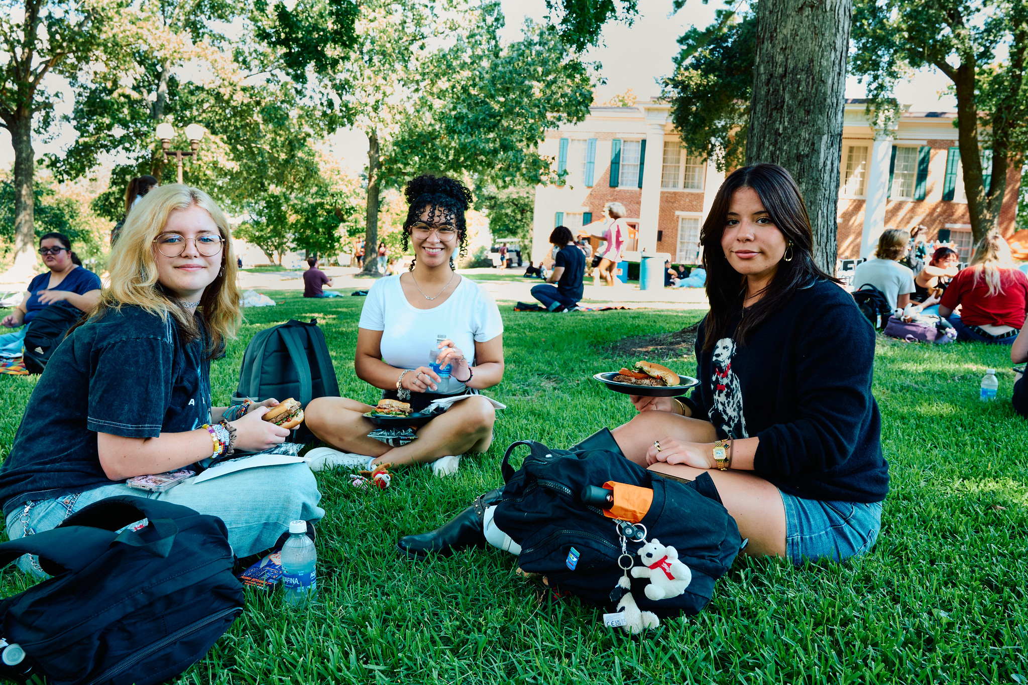 students on the lawn in front of Austin hall for welcome week picnic