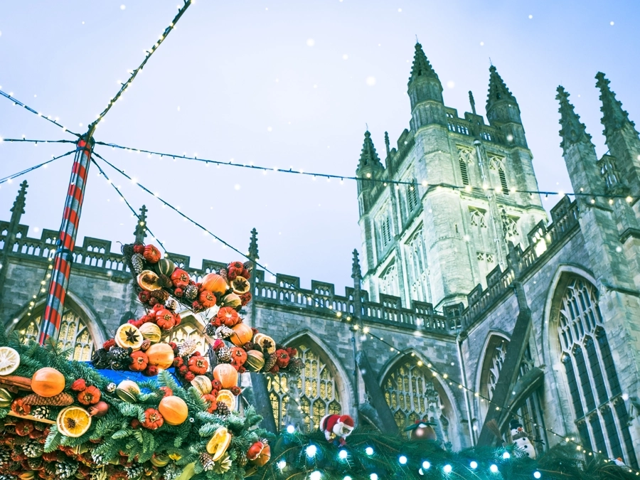 An evening view of the Vienna Christmas Market in Austria