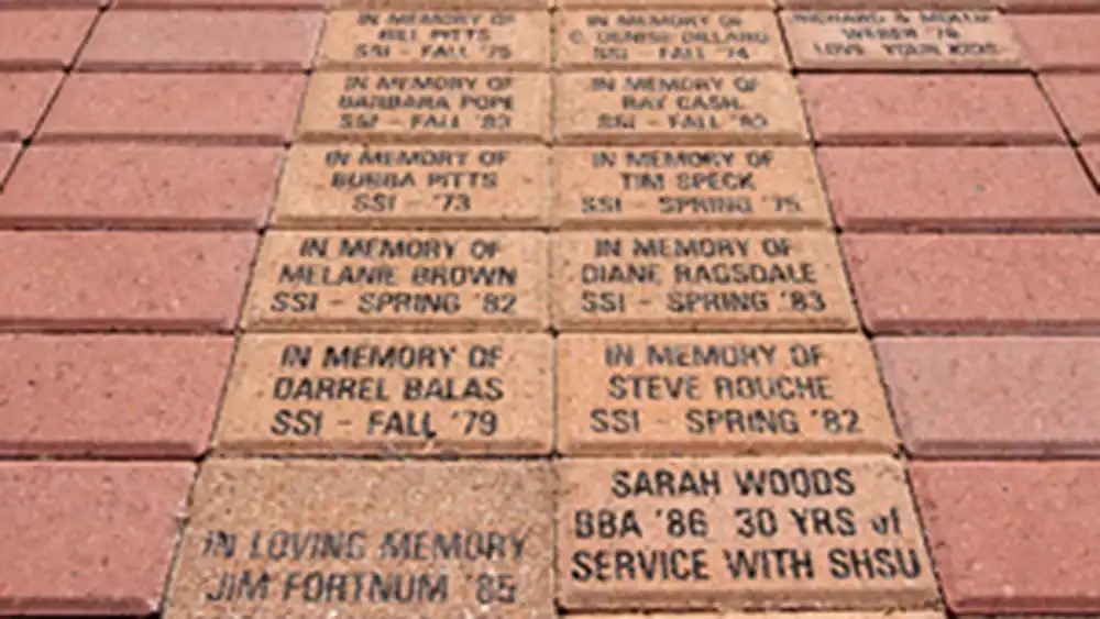 Bricks in the SHSU Alumni Garden given in memory or in honor of those connected with SHSU
