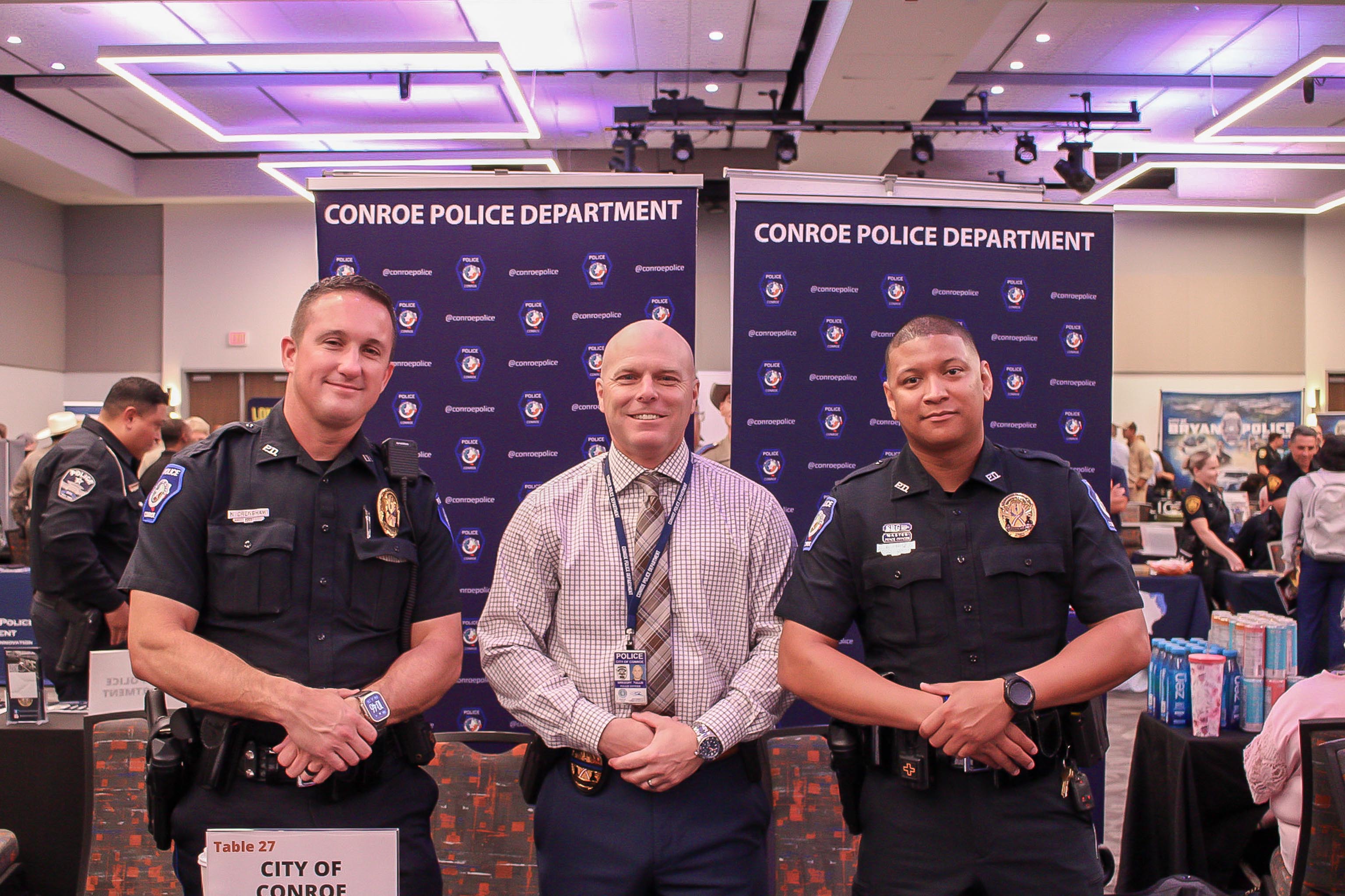 Recruiters representing the Conroe Police Department at SHSU’s criminal justice career fair. 